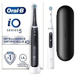 Oral-B iO 5 Pack de 2, cepillos de dientes eléctricos en blanco y negr