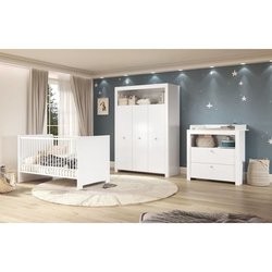 OLIVIA Komplettes Babyzimmer: Bett 70x140 cm + Kleiderschrank + Kommod