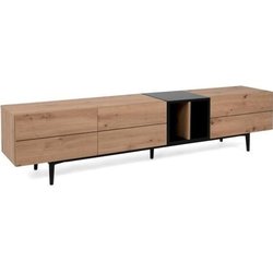 TV-Gerät mit 3 Klappen - Dekor aus Eiche und Schwarz - L 195 x T 37 x 