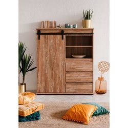 Sideboard - MARRAKESCH 53A - Eiche - 1 Tür - 3 Schubladen - Industrie-