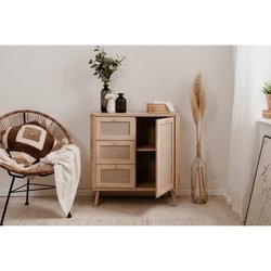 Kommode - KUTA 01A - 1 Tür - 3 Schubladen - Sonoma Eiche / Palu Geflec