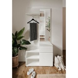 Meuble d entrée de rangement avec penderie IMAGE - Décor blanc - 1 por