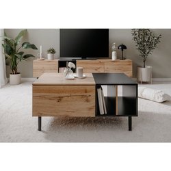 Couchtisch - LONA - Rechteckig - Eiche, handgefertigt / Schwarz - 100 