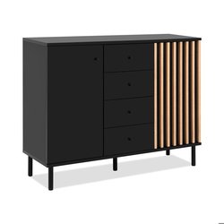 Sideboard - MONZA 01B - Schwarz / Artisan Oak - 2 Türen - 4 Schubladen