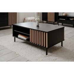 Couchtisch - MONZA 55A - Schwarz / Handgefertigte Eiche - 1 Tür, 2 Fäc