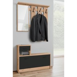 Garderobenständer mit 3 Haken - RUDOLF - Artisan Eiche / Schwarz - Ind