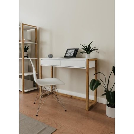 Escritorio consola - DENVER - Roble Artisan / Blanco - 2 cajones - 100
