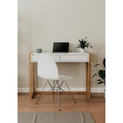 Escritorio consola - DENVER - Roble Artisan / Blanco - 2 cajones - 100