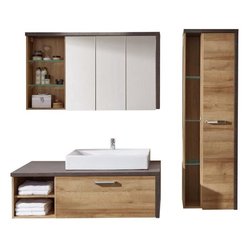 BAY Komplettes Badezimmer: Kleiderschrank+Säule+Möbel mit Waschbecken+