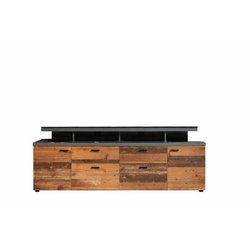 Meuble TV MOOD 2 portes et 2 tiroirs - Mélaminé bois vieilli et gris m