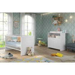 Chambre bébé Duo : Lit 70 x 140 cm + Commode a langer NIKO - Blanc - T