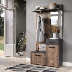 Meuble d entrée, vestiaire SMILE 1 porte et 1 tiroir - Mélaminé chene 