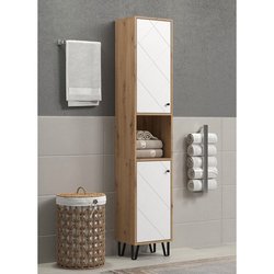 Hoge kast met twee deuren - TRENDTEAM - Touch Serie - Wit/Bruin - 36 c