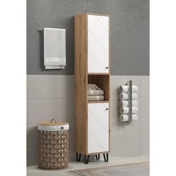 Mobile alto con due ante - TRENDTEAM - Serie Touch - Bianco/Marrone - 