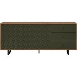 Niedriges Sideboard - SENTRA - Dunkelgrün - 2 Türen, 3 Schubladen - 12