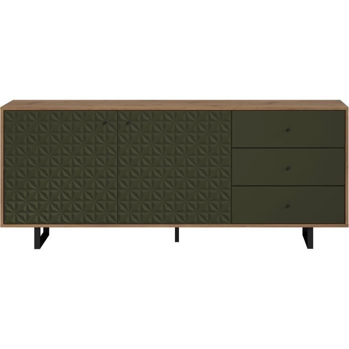 Niedriges Sideboard - SENTRA - Dunkelgrün - 2 Türen, 3 Schubladen - 12