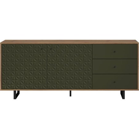 Niedriges Sideboard - SENTRA - Dunkelgrün - 2 Türen, 3 Schubladen - 12