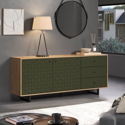 Niedriges Sideboard - SENTRA - Dunkelgrün - 2 Türen, 3 Schubladen - 12