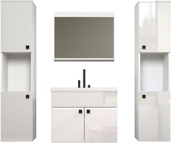 Komplettbadezimmer - Weiß glänzend - 2 Hängesäulen + Waschtisch + Spie