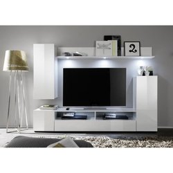 DOS TV-Schrankset  3 Türen  LED  mattes und glänzendes weißes Melam
