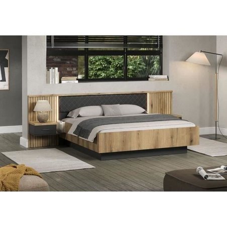 Bett mit Nachttischen und indirekter Beleuchtung - ESTEBAN - 180 x 200