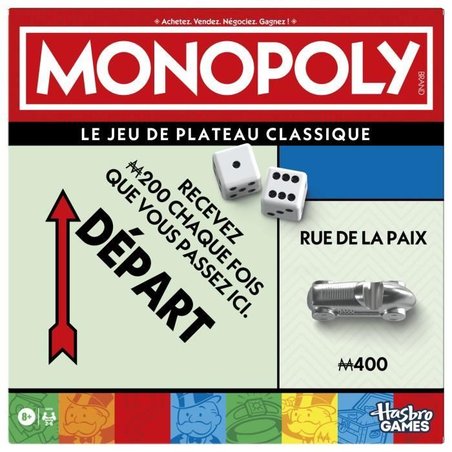 Klassiek Monopoly, bordspel, met opbergdoos en grote pionnen, 2 tot 6 