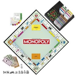 Klassiek Monopoly, bordspel, met opbergdoos en grote pionnen, 2 tot 6 