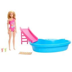 Barbie Doll and Accessories - Blonde Doll Set with Dream Pool HRJ74